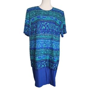 Vintage K. C. Spencer 80s blue and turquoise dress plus size 16 plus size 1X